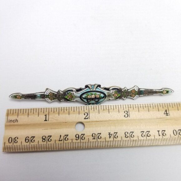 Vintage Richard Hemsley Long Sterling Silver Enamel Brooch Art Nouveau Antique - Picture 10 of 11